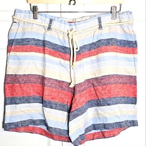 J. Jill Love Linen Womens Striped Rope Belt Shorts Large Nautical Coastal Summer